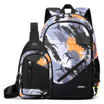 2 In 1 School Backpack & Chest Bag - Orange Honeycomb