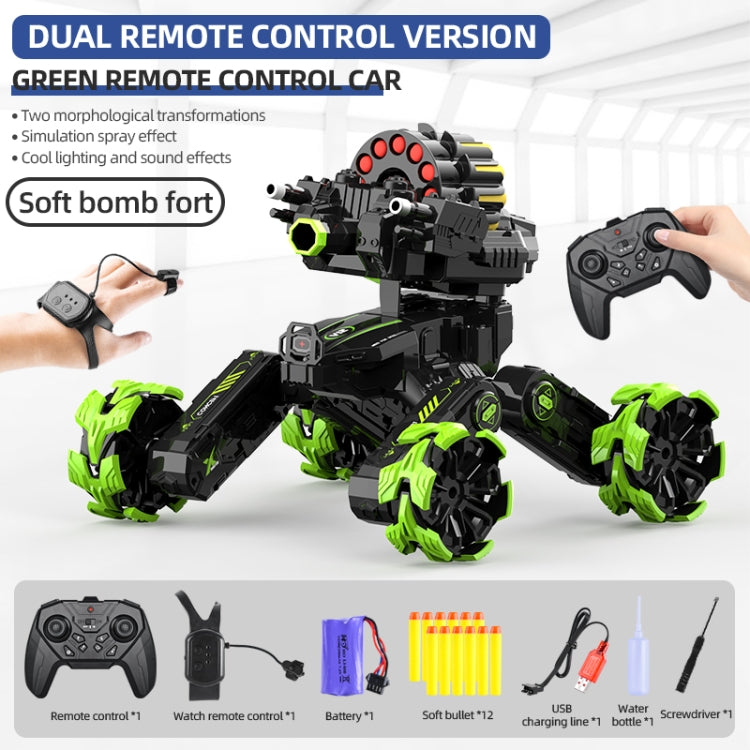 RC Battle Car DM-518 – Dual Control, 360° Stunts, Spray, Green