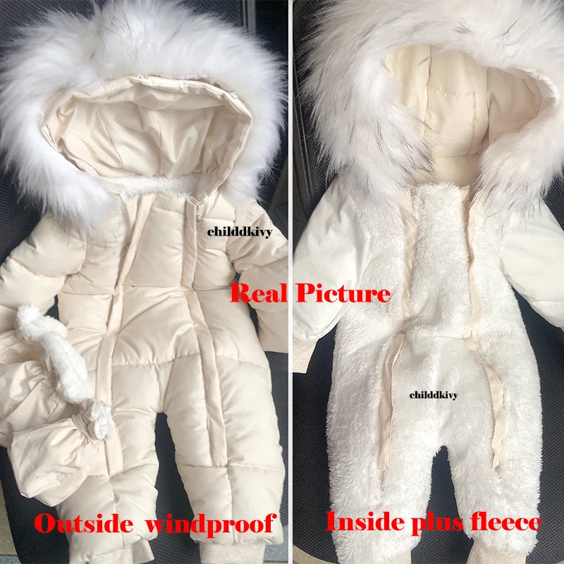 Warm Winter Jumpsuit by childdkivy with Hood and Fur Trim – Perfect for Babies (3-18M)!