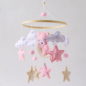 Soft Felt Teddy Bear Baby Crib Mobile - Pink Velvet Animal Hanging Toy for Infants (0-12 Months)