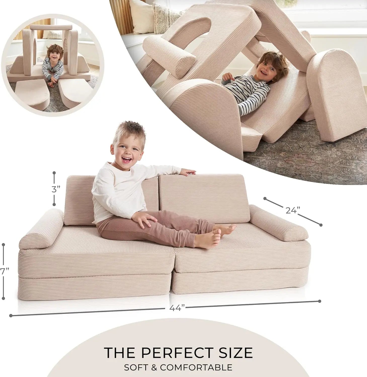 ZICOTO Modular Kids Couch 2-in-1: Cozy Sofa & Creative Play Area for Toddlers