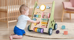 LOL-FUN Wooden Montessori Baby Walker with Wheels and Activity Center, Developmental Walking Toy for 6-12 Month Olds