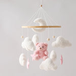 Soft Felt Teddy Bear Baby Crib Mobile - Pink Velvet Animal Hanging Toy for Infants (0-12 Months)