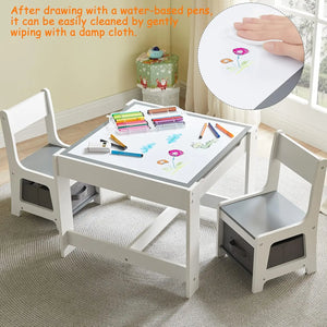 XMSJ Table and Chair Set — 3 in 1 Wooden Activity Table with Storage