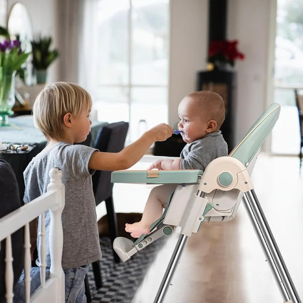 XMSJ Adjustable High Chair for Babies – Comfortable & Safe Dining Chair with Foldable Design and 4 Wheels (Matcha Green)