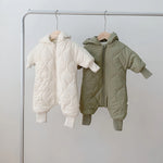 Warm Cotton Romper for Toddlers with Fleece Lining and Hood