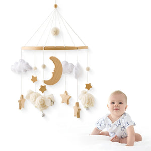 Wooden Rattle Toys for Baby – Musical Animal Crib Mobile with Soft Felt Hot Balloon Bed Bell, Newborn Hanging Toy with Crib Bracket – Perfect Baby Gift