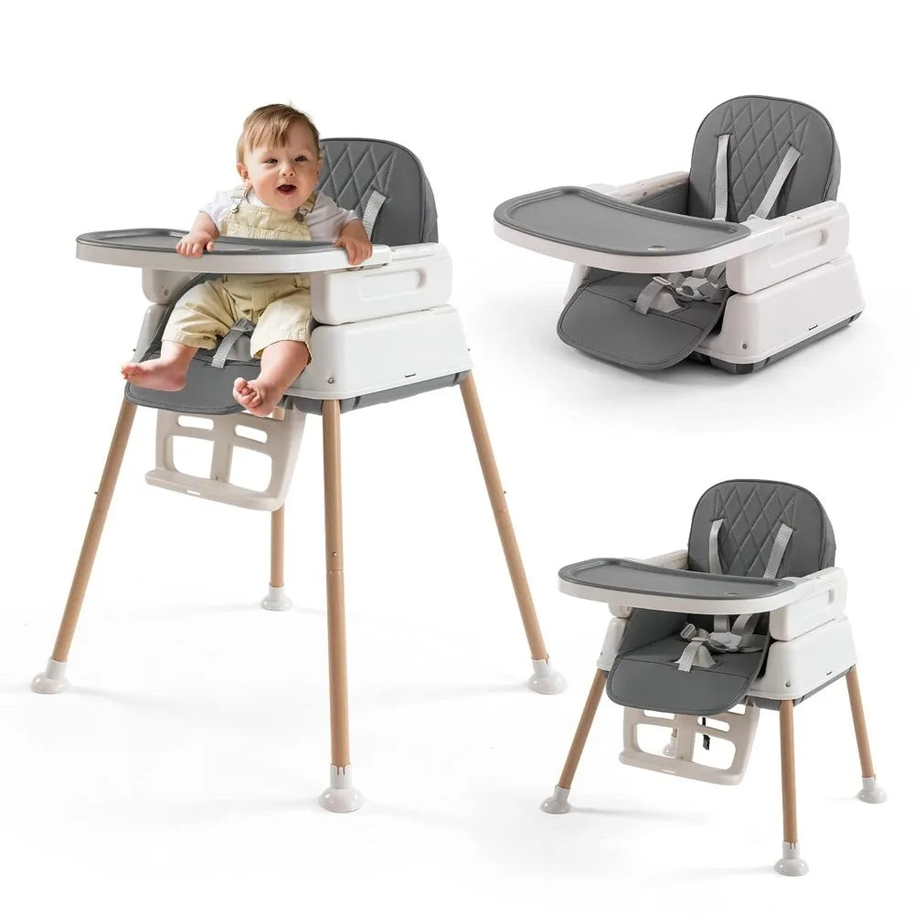 XMSJ 3-in-1 Convertible Baby High Chair with Adjustable Tray