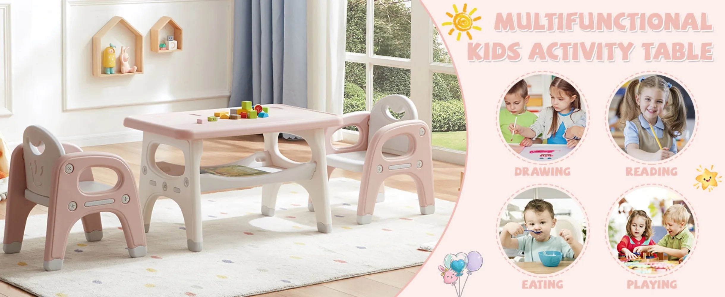 Doreroom Plastic Children Activity Table with 2 Chairs