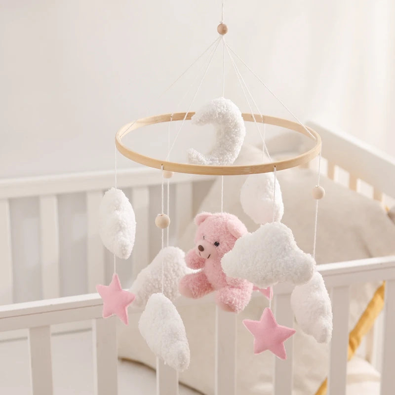 Soft Felt Teddy Bear Baby Crib Mobile - Pink Velvet Animal Hanging Toy for Infants (0-12 Months)