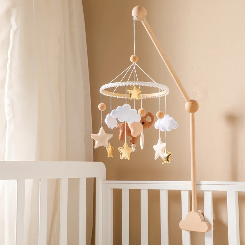 Musical Baby Crib Mobile with Hot Air Balloon – Wooden Bed Bell Rattle Toy for Newborns