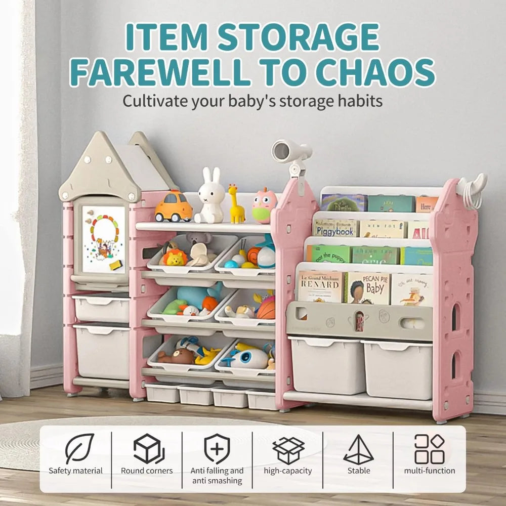 UNICOO Kids Toy Storage Organizer and Children Bookshelf with 14 Bins