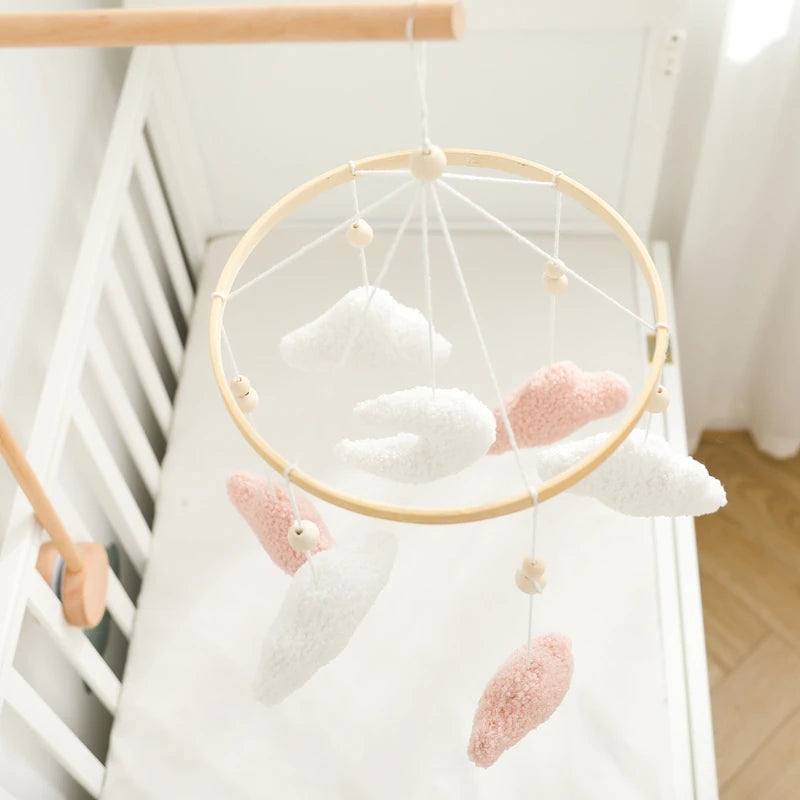 Soft Felt Teddy Bear Baby Crib Mobile - Pink Velvet Animal Hanging Toy for Infants (0-12 Months)