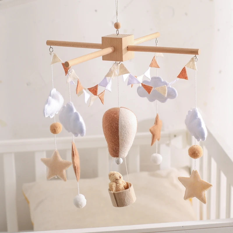 Musical Baby Crib Mobile with Hot Air Balloon – Wooden Bed Bell Rattle Toy for Newborns