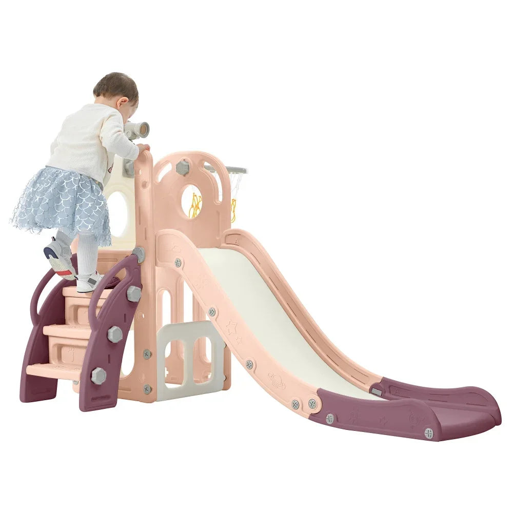 Merax 7-in-1 Toddler Slide Playset with Basketball Hoop and Telescope