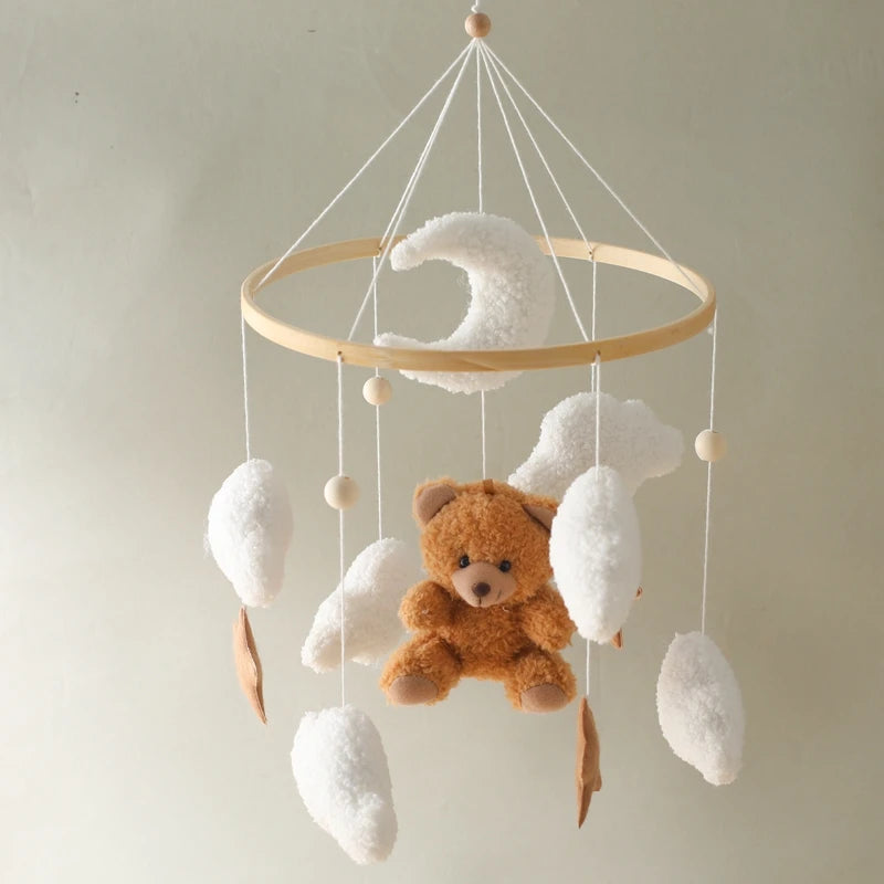 Soft Felt Teddy Bear Baby Crib Mobile - Pink Velvet Animal Hanging Toy for Infants (0-12 Months)