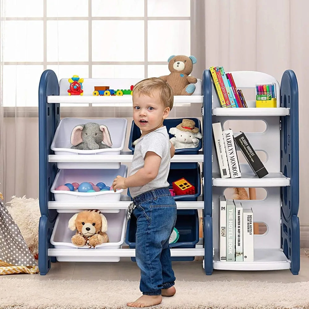 Costzon Kids Multi-Purpose Bookshelf and Toy Organizer with 4-Tier Storage and 6 Removable Bins