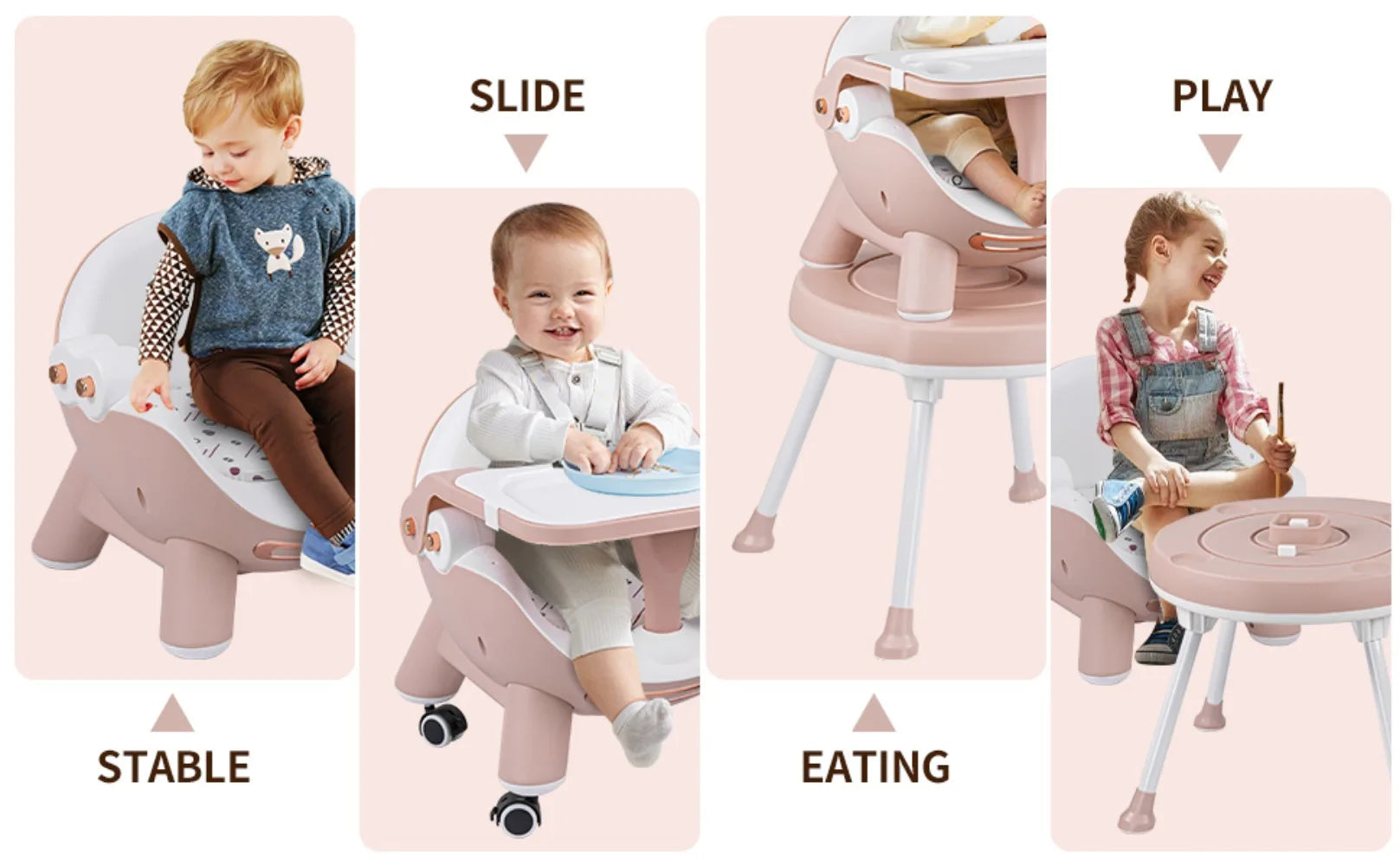 XMSJ 4-in-1 High Chair: Convertible High Chair with Removable Tray for Babies and Toddlers, Modern Design