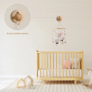 Let's Make" Baby Musical Rattle Toy – Wooden Mobile with Music Box for Newborns 0-12 Months, Crib Hanging Toy with Holder & Soft Elements