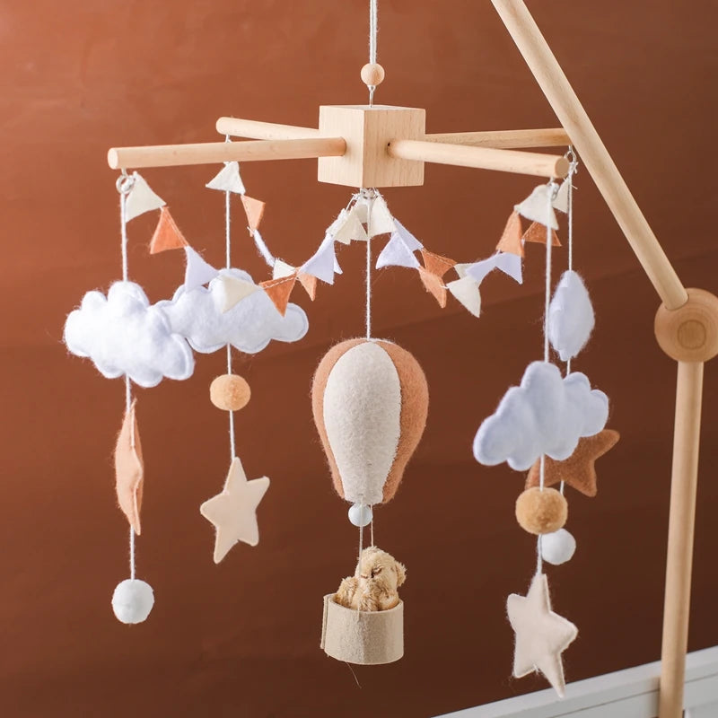 Musical Baby Crib Mobile with Hot Air Balloon – Wooden Bed Bell Rattle Toy for Newborns