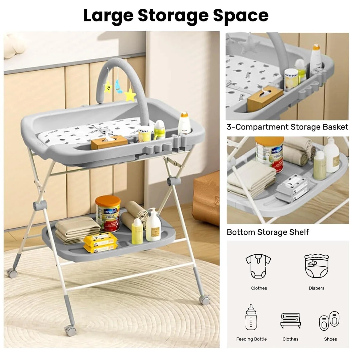 Ubravoo Multifunctional Portable Diaper Changing Table with Wheels – Adjustable Height Baby Care Station