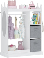 Kids Play Armoire with Mirror, Storage Bins, and Closet for Dress Up and Costumes (White) by XMSJ