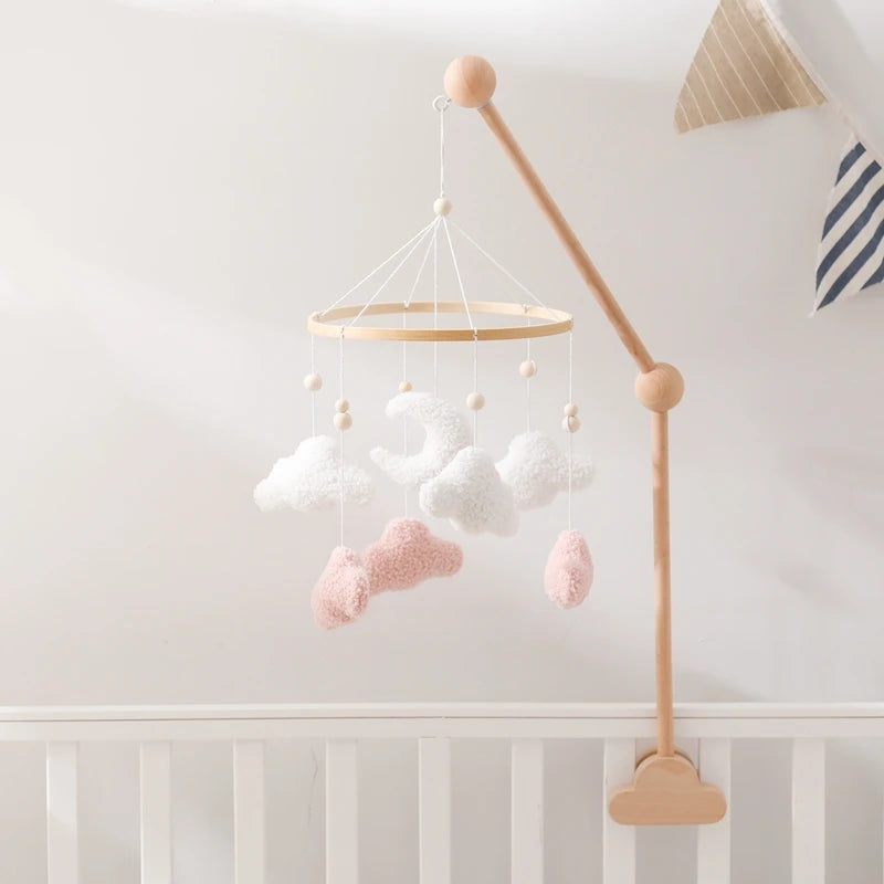 Soft Felt Teddy Bear Baby Crib Mobile - Pink Velvet Animal Hanging Toy for Infants (0-12 Months)