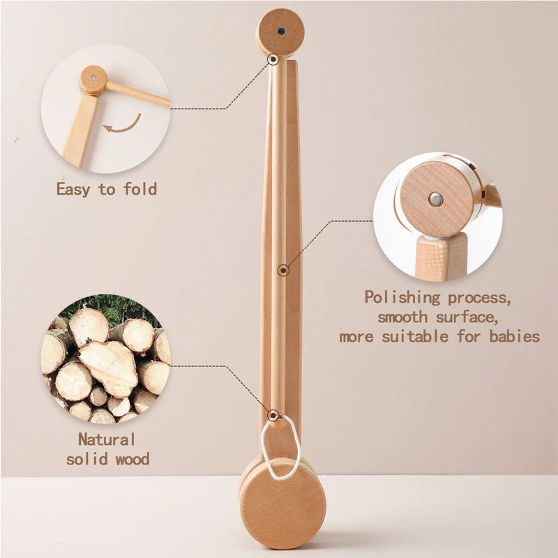 Let's Make" Baby Musical Rattle Toy – Wooden Mobile with Music Box for Newborns 0-12 Months, Crib Hanging Toy with Holder & Soft Elements