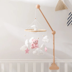 Soft Felt Teddy Bear Baby Crib Mobile - Pink Velvet Animal Hanging Toy for Infants (0-12 Months)