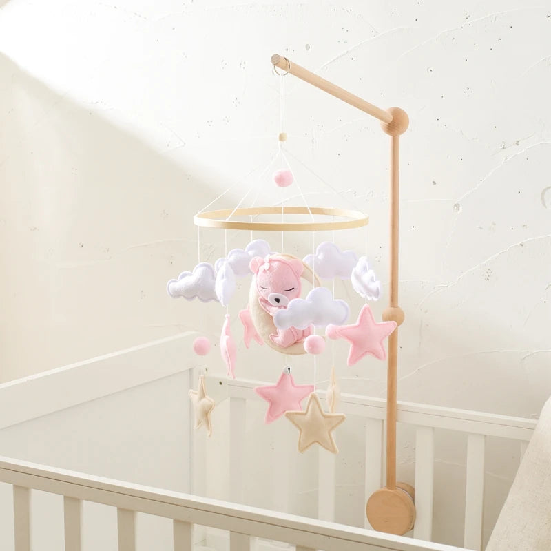 Soft Felt Teddy Bear Baby Crib Mobile - Pink Velvet Animal Hanging Toy for Infants (0-12 Months)