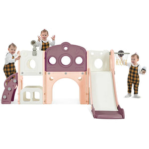 Merax 7-in-1 Toddler Slide Playset with Basketball Hoop and Telescope