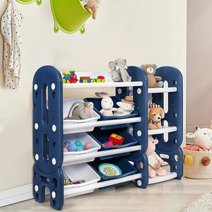 Costzon Kids Multi-Purpose Bookshelf and Toy Organizer with 4-Tier Storage and 6 Removable Bins