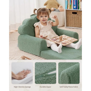 RUO WU 2-in-1 Kids Sofa – Convertible Lounge Chair with Cute Seashell Design, Green