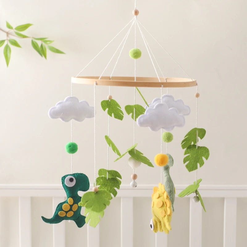 Wooden Rattle Toys for Baby – Musical Animal Crib Mobile with Soft Felt Hot Balloon Bed Bell, Newborn Hanging Toy with Crib Bracket – Perfect Baby Gift