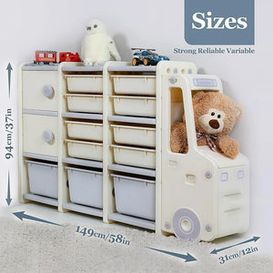 Kids Large Toy Storage Organizer with 11 Bins, 2 Cabinets, and 3 Shelves