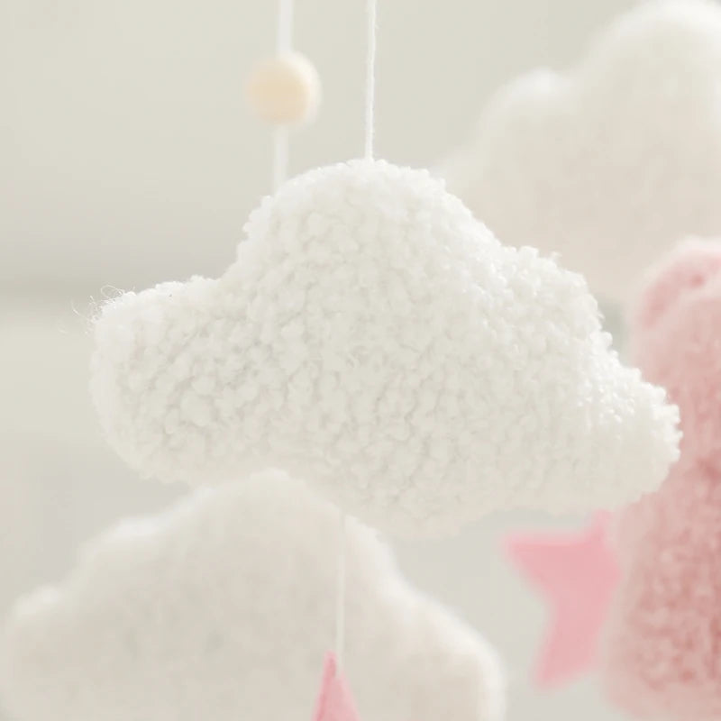 Soft Felt Teddy Bear Baby Crib Mobile - Pink Velvet Animal Hanging Toy for Infants (0-12 Months)