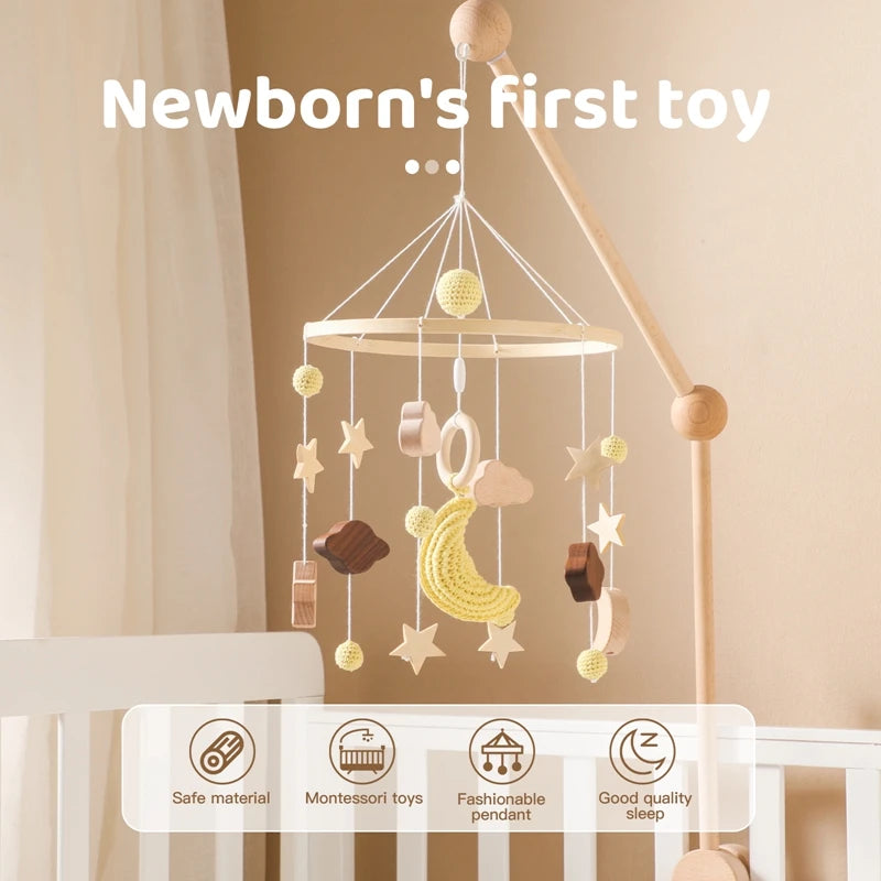 Musical Baby Crib Mobile with Hot Air Balloon – Wooden Bed Bell Rattle Toy for Newborns