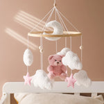 Soft Felt Teddy Bear Baby Crib Mobile - Pink Velvet Animal Hanging Toy for Infants (0-12 Months)