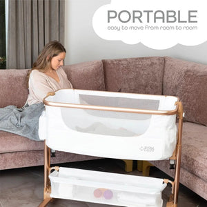 KoolerThings Baby Bassinet, Bedside Sleeper for Baby, Easy Folding Portable Crib with Storage Basket for Newborn (White & Gold)