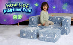 Modular Toddler Couch Set with 2 Ottomans – Soft Velvet Play Sofa, Glow in the Dark, Convertible for Kids