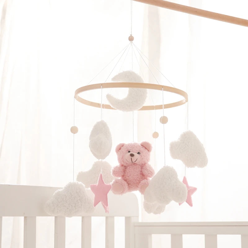 Soft Felt Teddy Bear Baby Crib Mobile - Pink Velvet Animal Hanging Toy for Infants (0-12 Months)