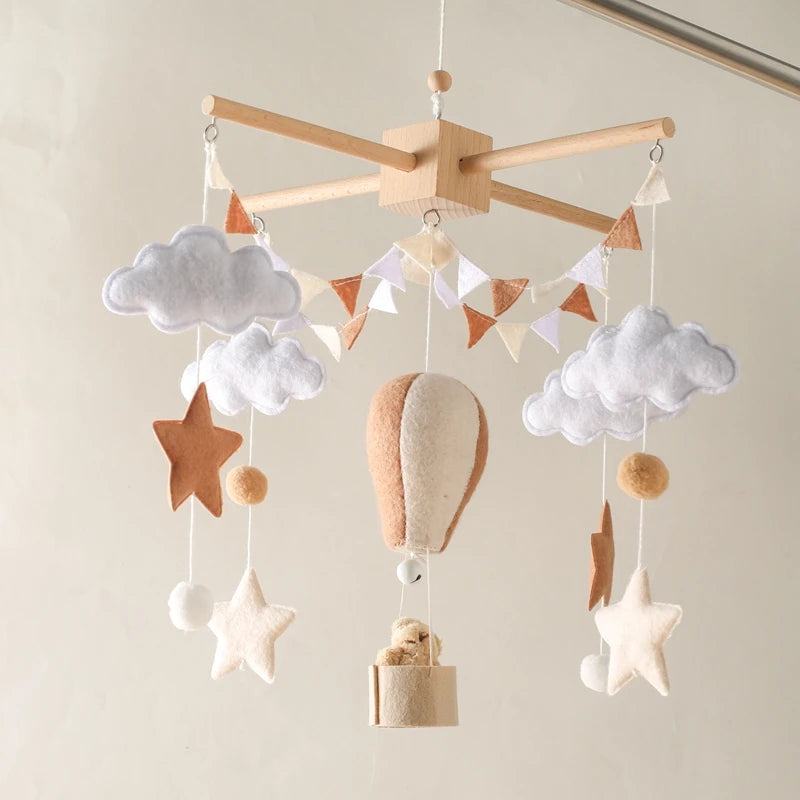 Musical Baby Crib Mobile with Hot Air Balloon – Wooden Bed Bell Rattle Toy for Newborns