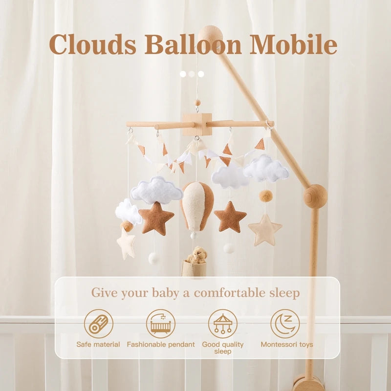 Musical Baby Crib Mobile with Hot Air Balloon – Wooden Bed Bell Rattle Toy for Newborns