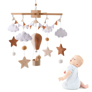 Musical Baby Crib Mobile with Hot Air Balloon – Wooden Bed Bell Rattle Toy for Newborns