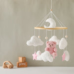 Soft Felt Teddy Bear Baby Crib Mobile - Pink Velvet Animal Hanging Toy for Infants (0-12 Months)