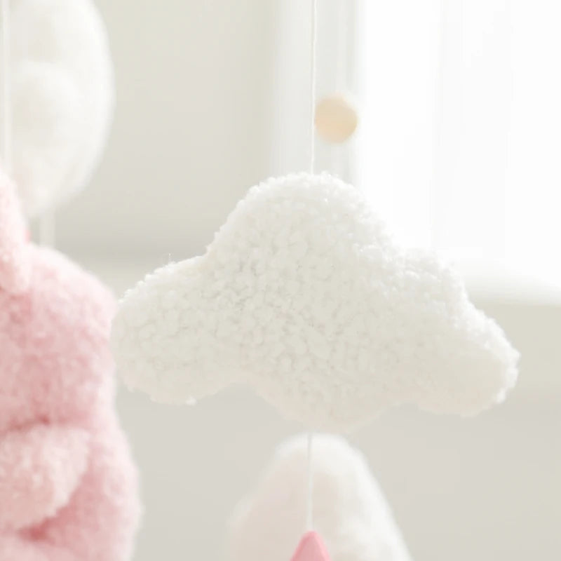 Soft Felt Teddy Bear Baby Crib Mobile - Pink Velvet Animal Hanging Toy for Infants (0-12 Months)