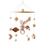 Wooden Rattle Toys for Baby – Musical Animal Crib Mobile with Soft Felt Hot Balloon Bed Bell, Newborn Hanging Toy with Crib Bracket – Perfect Baby Gift