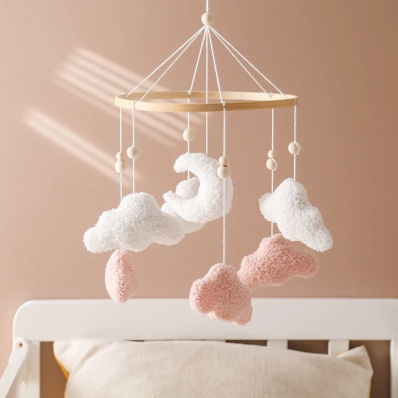 Soft Felt Teddy Bear Baby Crib Mobile - Pink Velvet Animal Hanging Toy for Infants (0-12 Months)