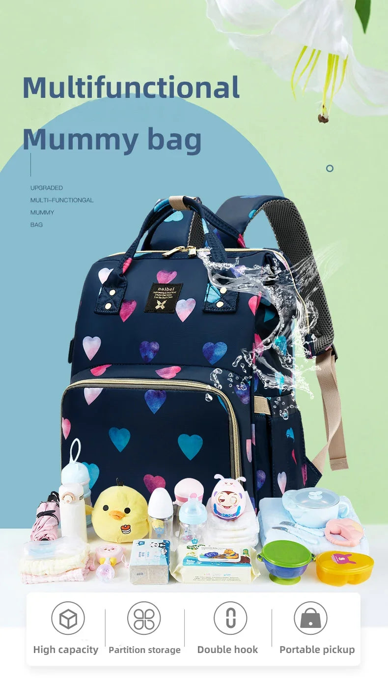 Floral Chic: Diaper Backpack with Stroller Straps