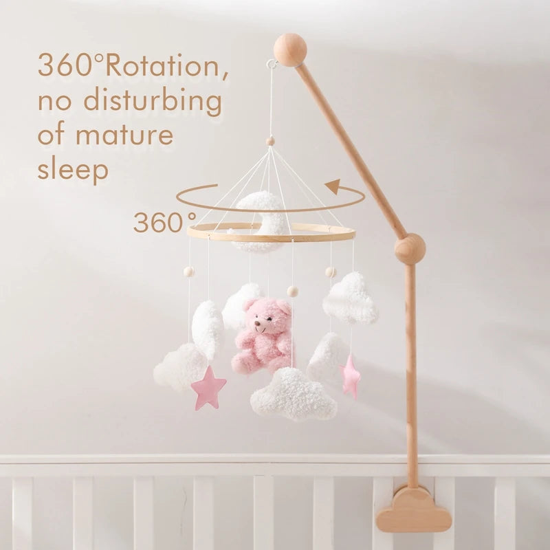 Soft Felt Teddy Bear Baby Crib Mobile - Pink Velvet Animal Hanging Toy for Infants (0-12 Months)